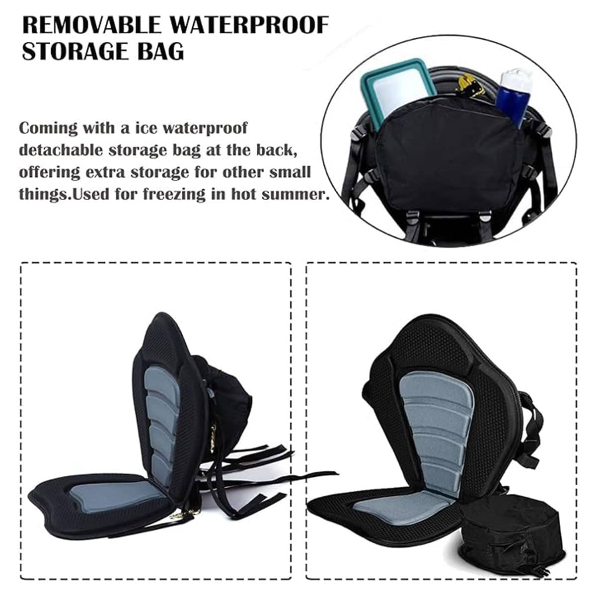 Kayak Seat Cushion with Detachable Backrest and Storage Bag - view 4