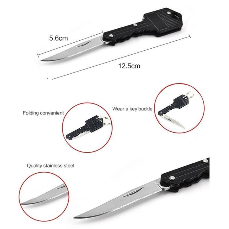 Key Shaped Folding Pocket Knife - Black Aluminium Handle, Silver Steel Blade - view 5