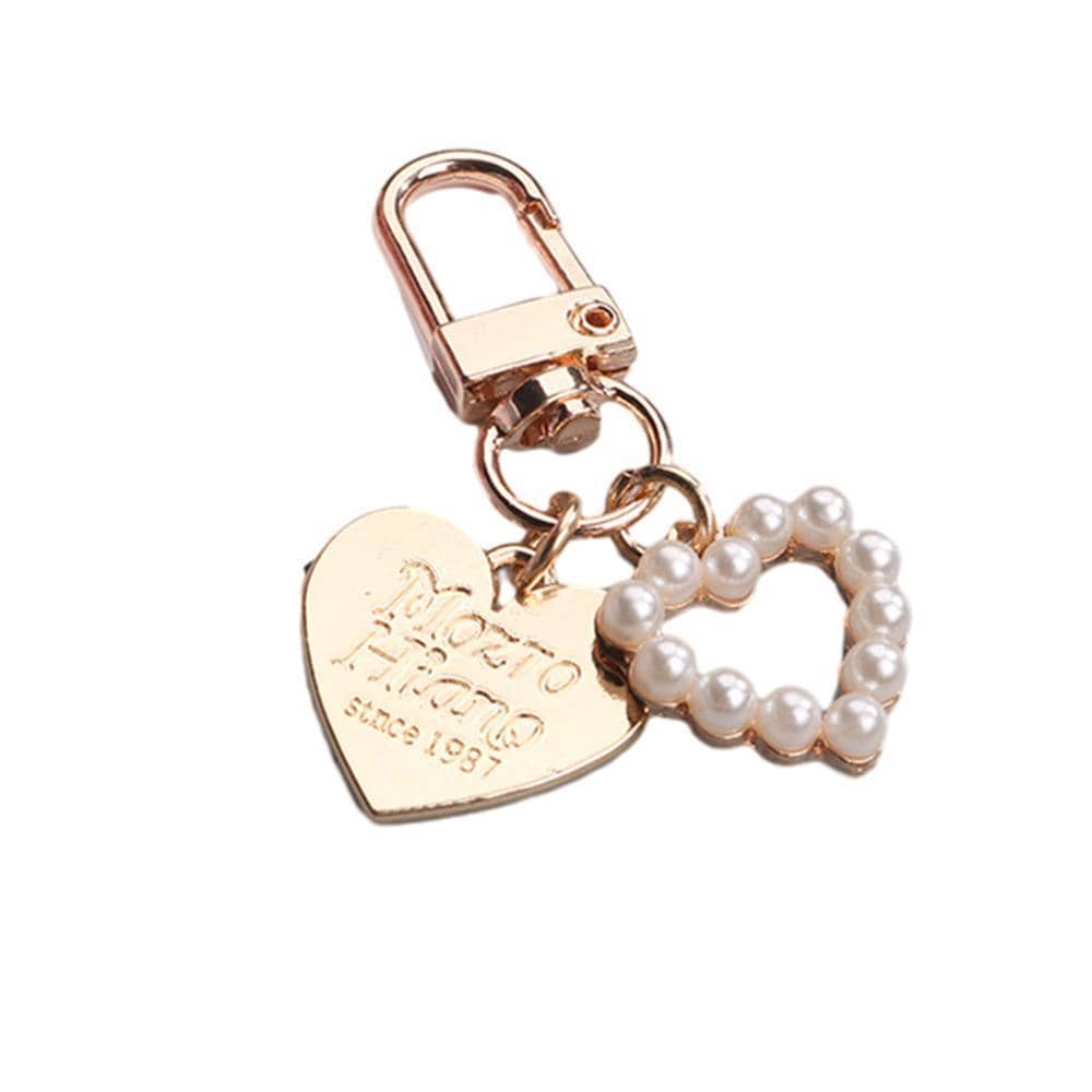 Keyring Bag Charm - Gold Heart with Pearl Heart