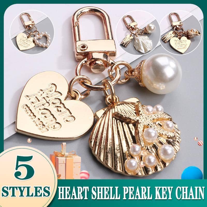 Keyring Bag Charm - Gold Heart with Pearl Heart - view 2