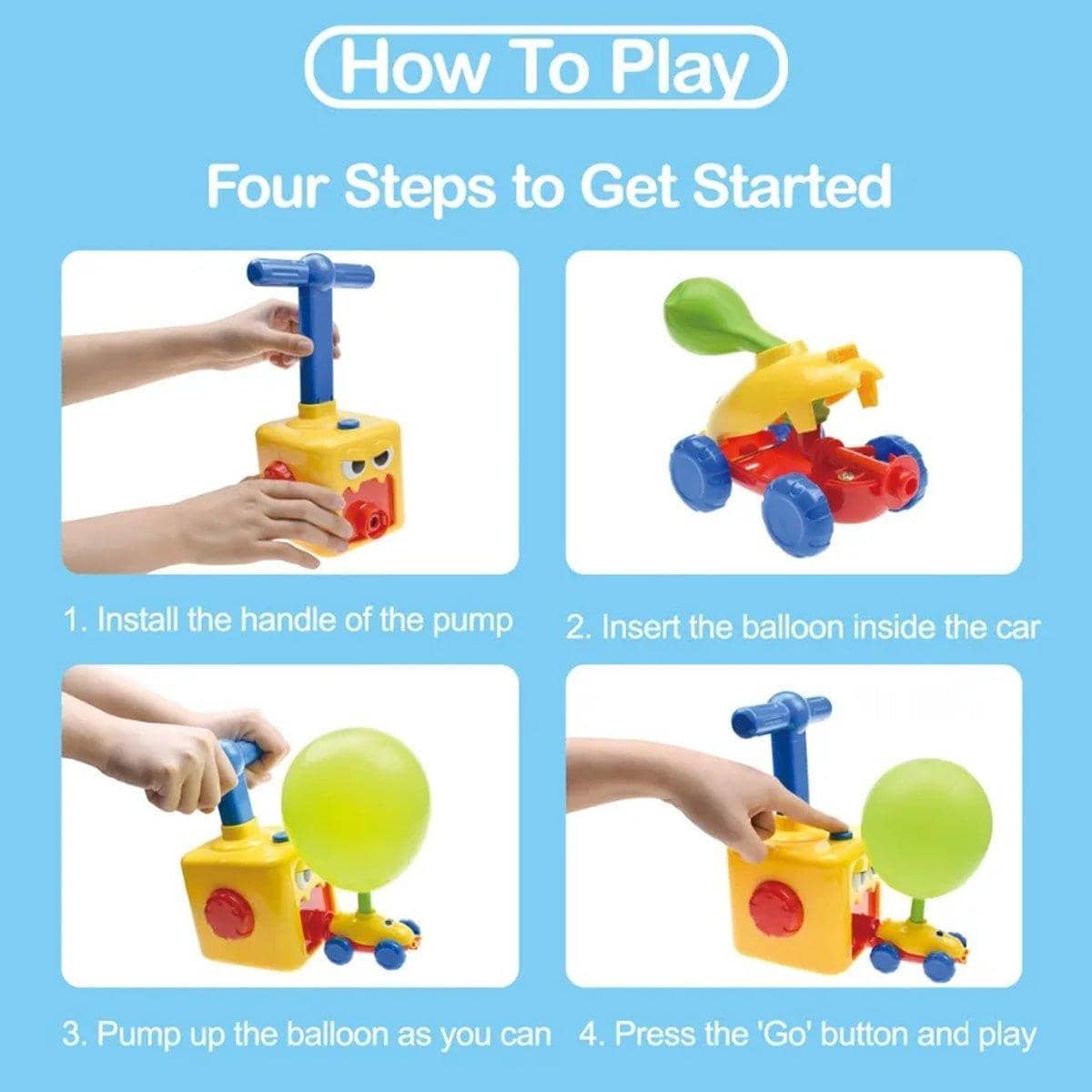 Kids Balloon Powered Car Toy Air Pump Racer Launcher with Frog Pump - Frog - view 4
