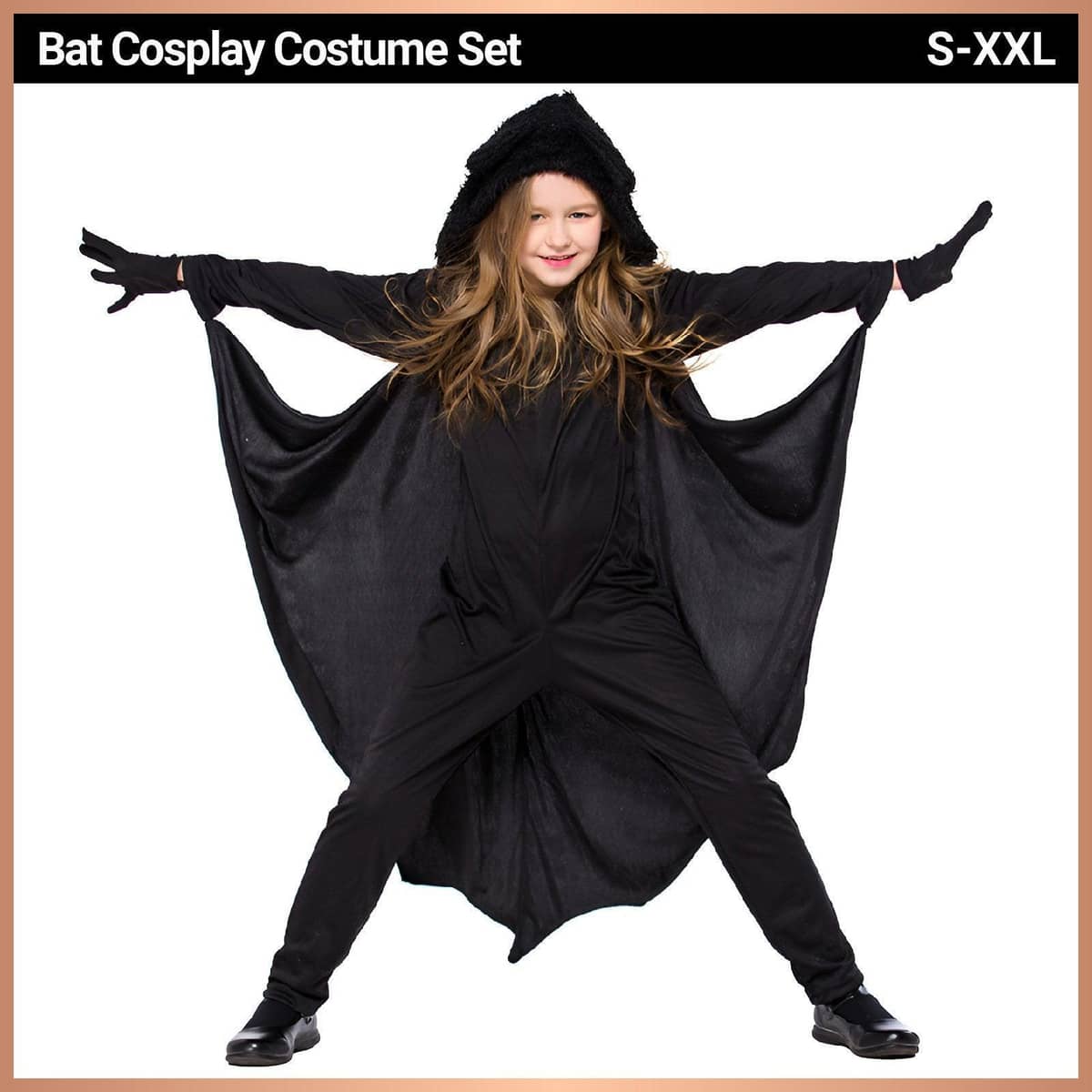 Kids Bat Costume Halloween Animal Outfit with Hood, Gloves and Wings - Size XL (Bust 84 cm) - view 2
