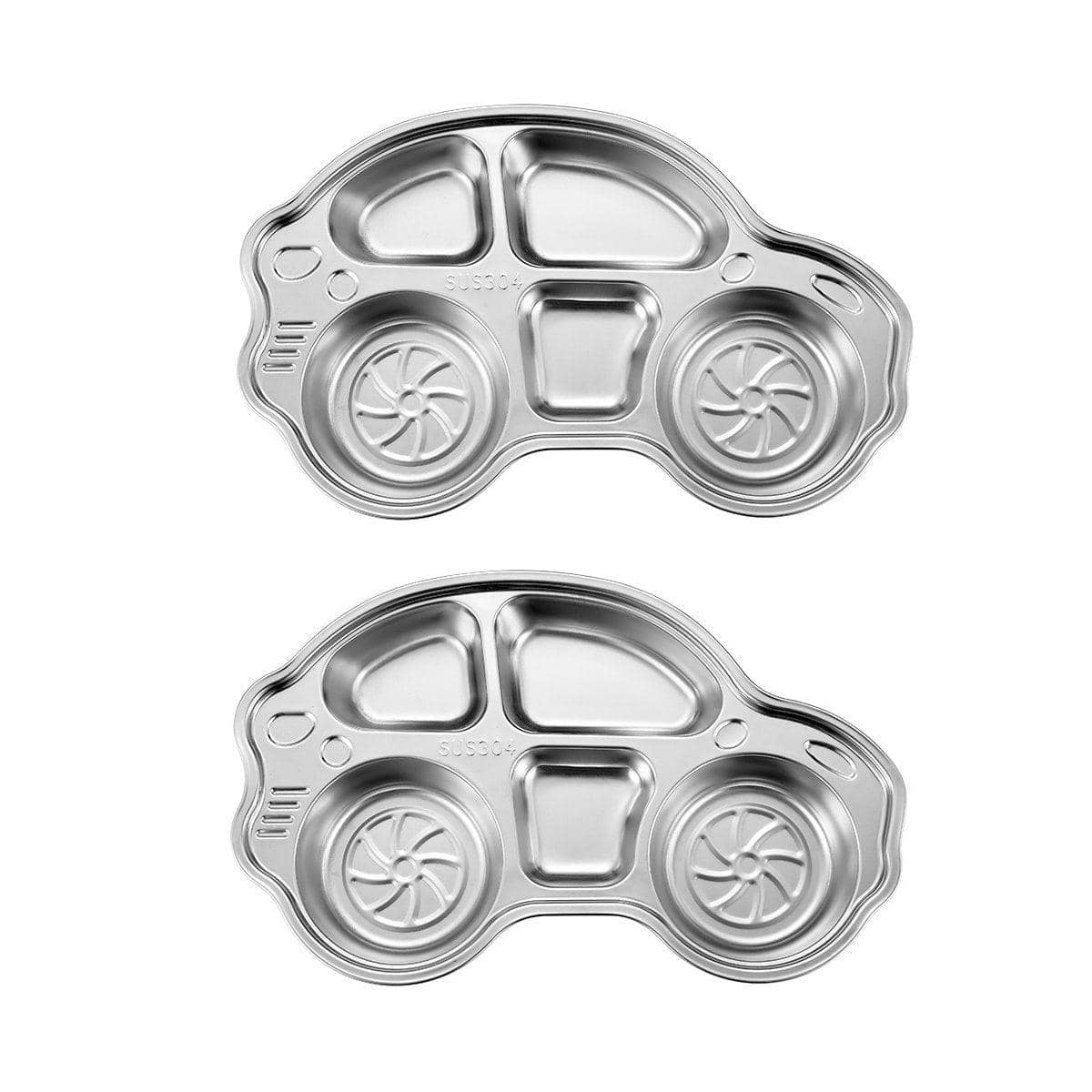 Kids Car-Shaped Divided Plate in Stainless Steel, Pack of 2 - view 2