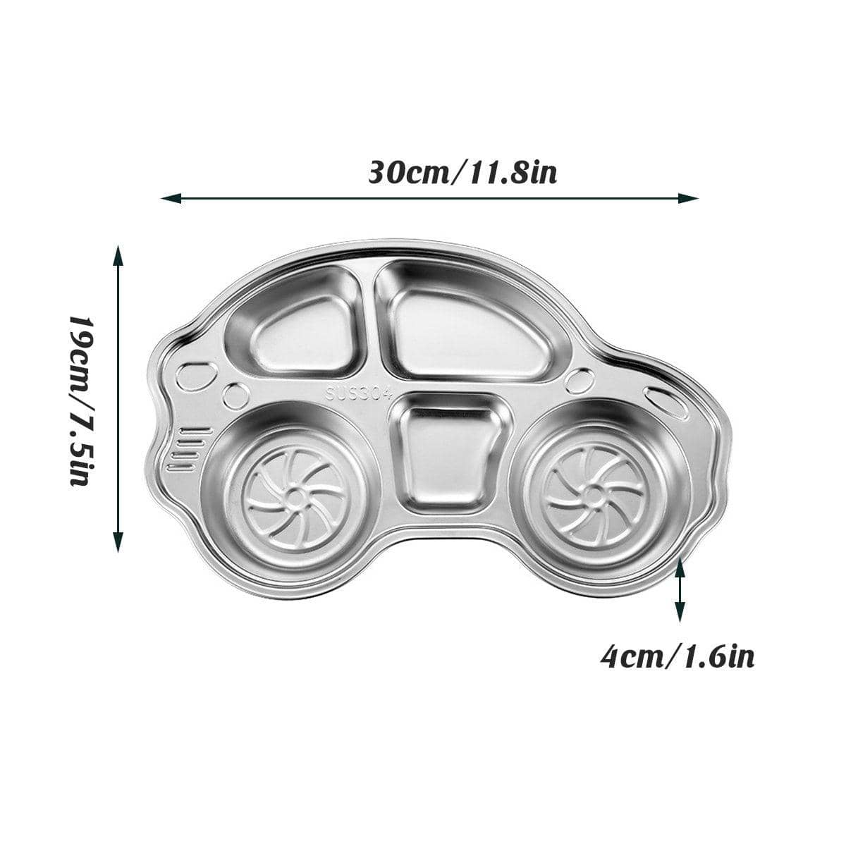 Kids Car-Shaped Divided Plate in Stainless Steel, Pack of 2 - view 3