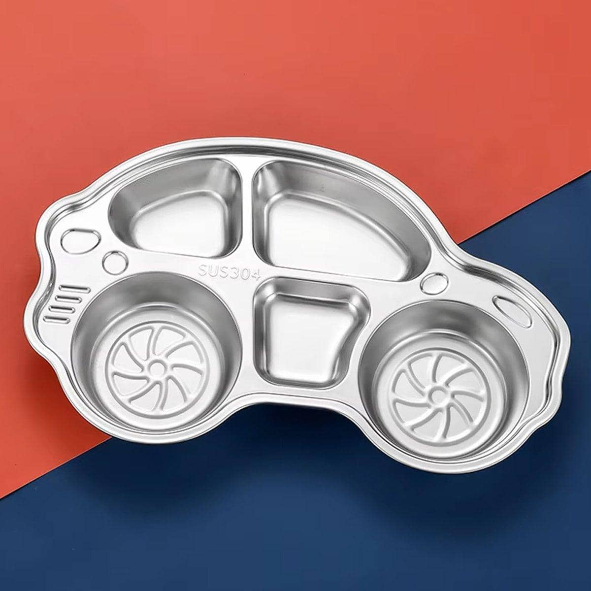 Kids Car-Shaped Divided Plate in Stainless Steel, Pack of 2 - view 5
