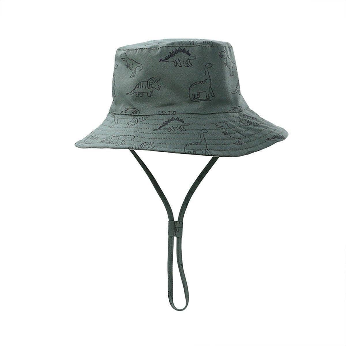 Kids Dinosaur Print Bucket Hat with Wide Brim and UPF 50+ - Sage Green