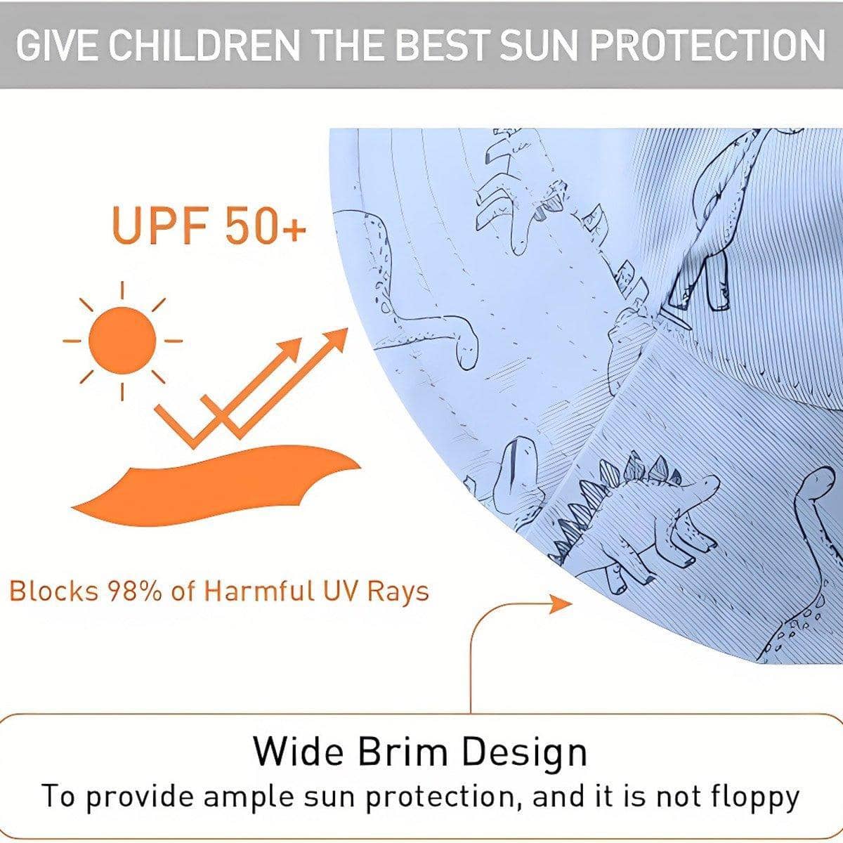 Kids Dinosaur Print Bucket Hat with Wide Brim and UPF 50+ - Sage Green - view 5