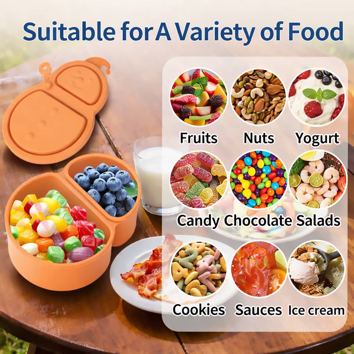 Kids Double Compartment Snack Containers - 5 Pack, Silicone, 17.2 x 4.2cm - view 5