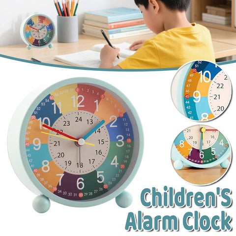 Kids Metal Alarm Clock Early Education Bedside Clock with USB Charging, Light Blue
