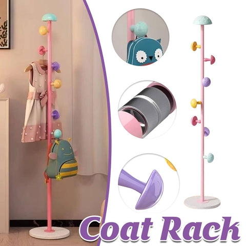 Kids Mushroom Floor Coat Rack with Pastel Hooks, High-Carbon Steel Bedroom Organiser