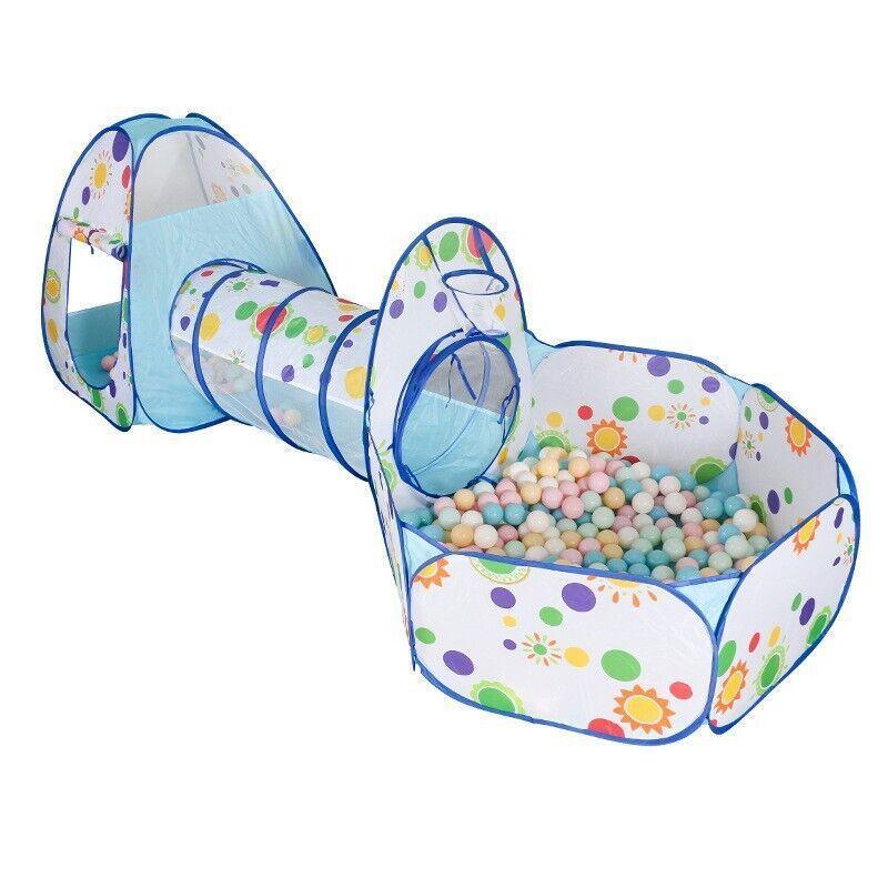 Kids Play Tent Set with Crawl Tunnel and Ball Pit, Pop-Up - Blue