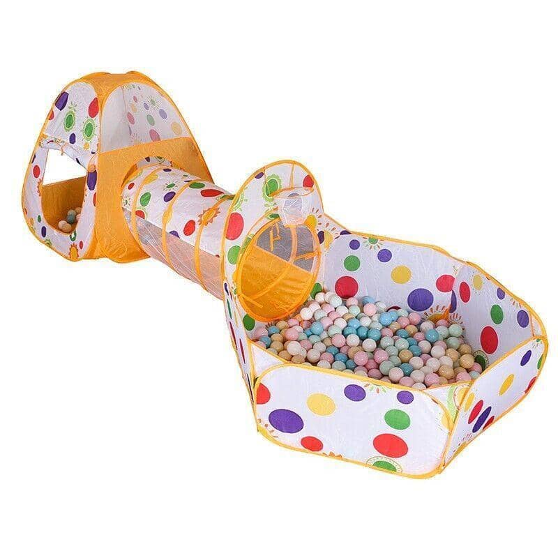 Kids Play Tent Set with Crawl Tunnel and Ball Pit, Pop-Up - Yellow