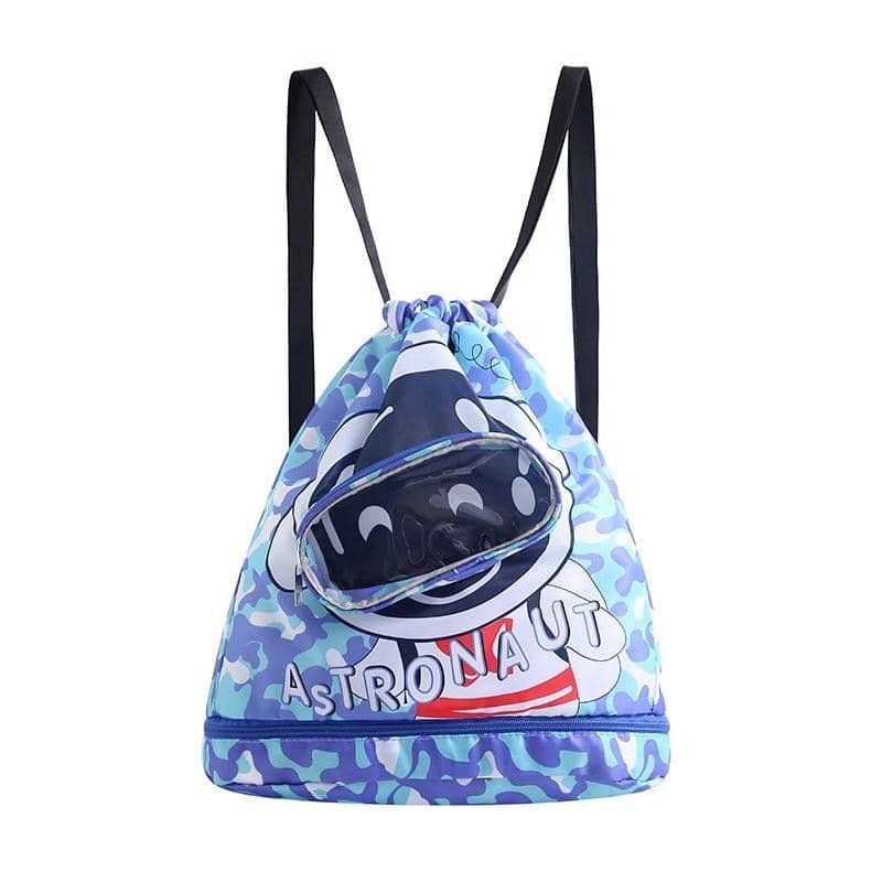 Kids Waterproof Swim Backpack - Blue Astronaut, Large, Double Layer (37 x 34 x 13 cm)