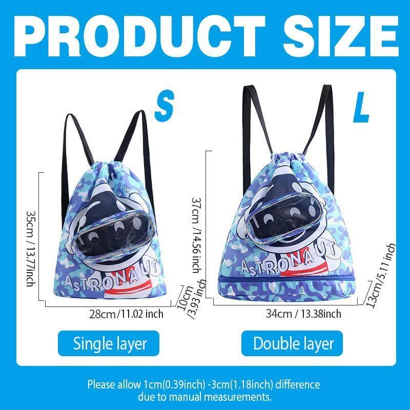 Kids Waterproof Swim Backpack - Blue Astronaut, Large, Double Layer (37 x 34 x 13 cm) - view 5