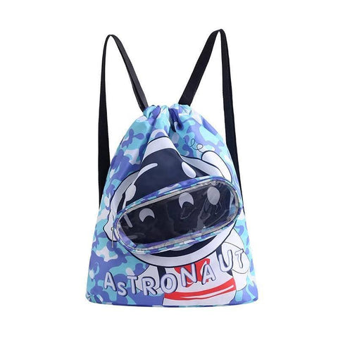 Kids Waterproof Swim Backpack - Blue Astronaut, Small, Single Layer (35 x 28 x 10 cm)