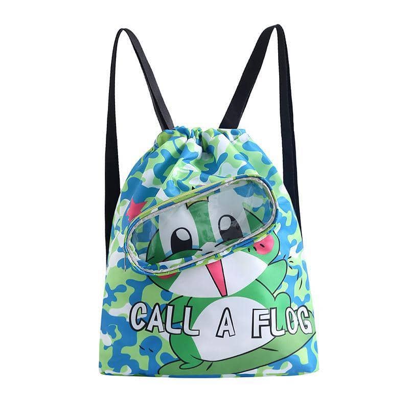 Kids Waterproof Swim Backpack - Green Frog, Small, Single Layer (35 x 28 x 10 cm)