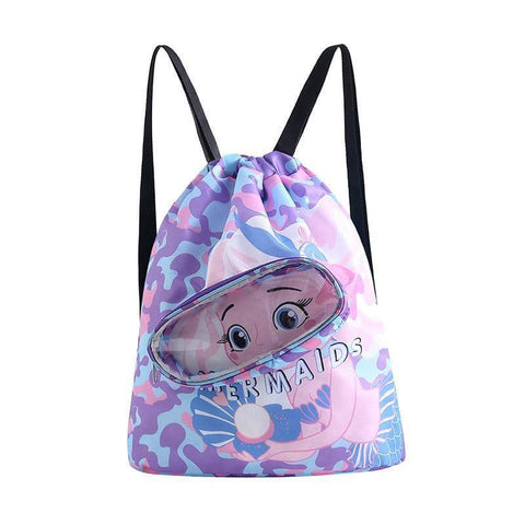 Kids Waterproof Swim Backpack - Purple Mermaid, Small, Single Layer (35 x 28 x 10 cm)