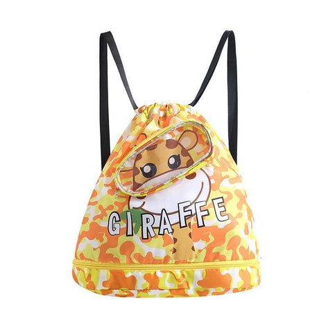 Kids Waterproof Swim Backpack - Yellow Giraffe, Large, Double Layer (37 x 34 x 13 cm)
