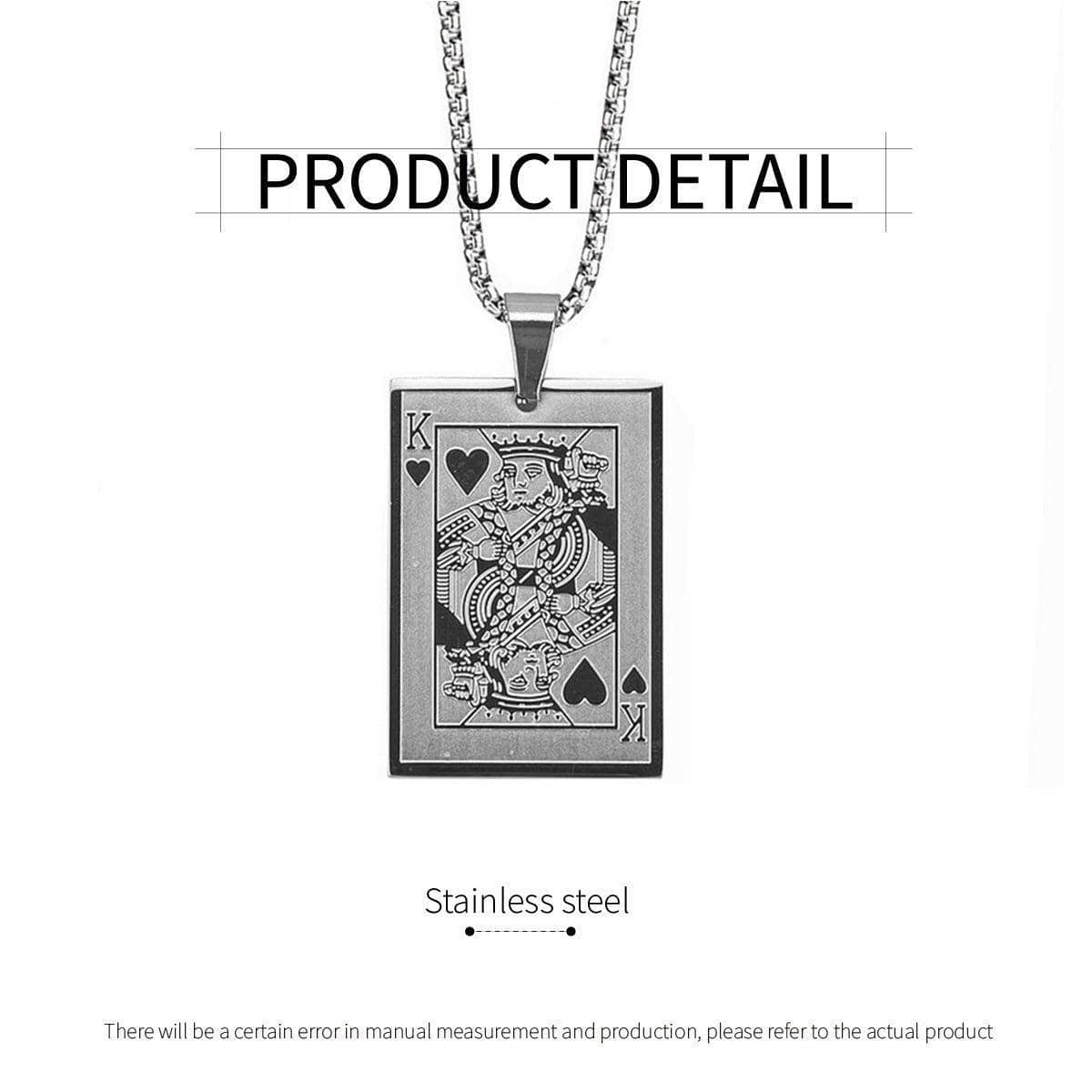 King of Hearts Poker Card Pendant Necklace, Stainless Steel for Men - view 3