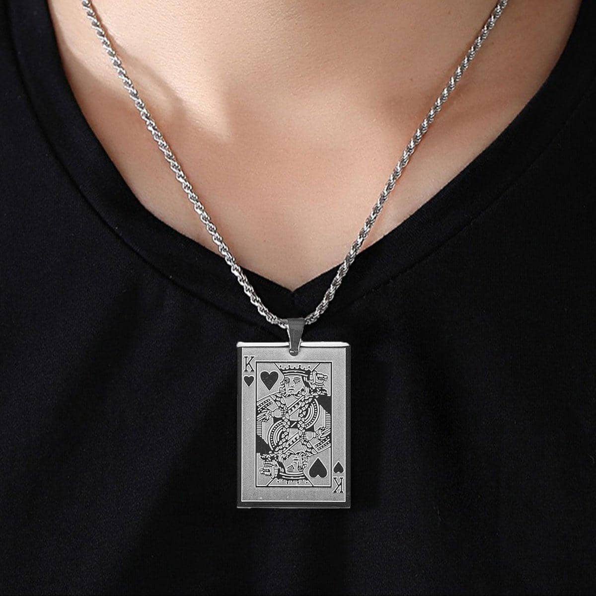 King of Hearts Poker Card Pendant Necklace, Stainless Steel for Men - view 4