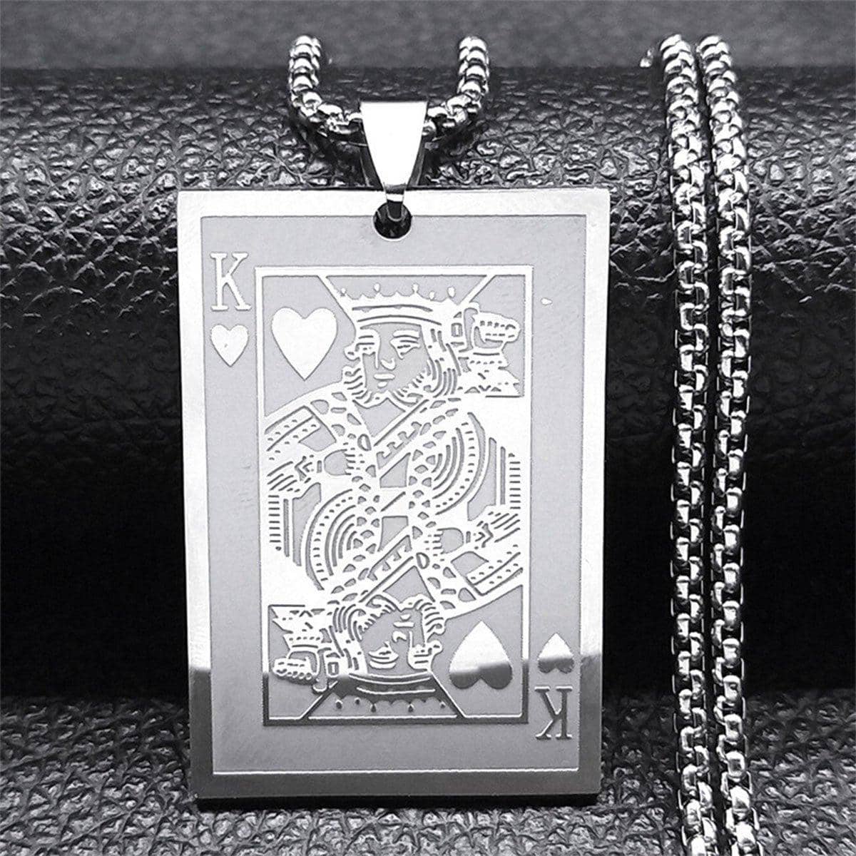 King of Hearts Poker Card Pendant Necklace, Stainless Steel for Men - view 5