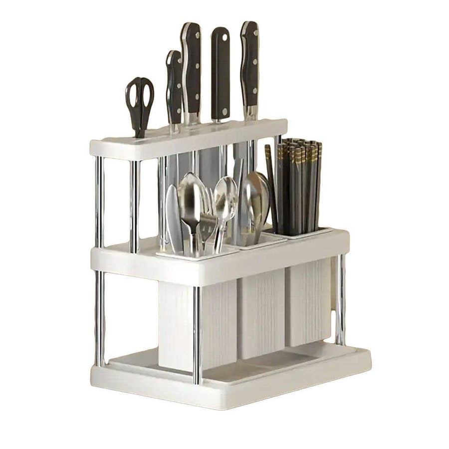 Kitchen Cutlery Holder Drying Rack for Spoons, Forks and Knives - White