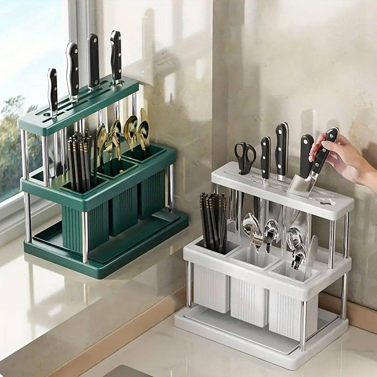 Kitchen Cutlery Holder Drying Rack for Spoons, Forks and Knives - White - view 5