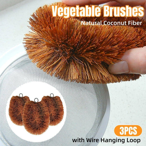 Kitchen Dish Cleaning Brushes with Coconut Fibre Bristles - 3 Pack, Brown