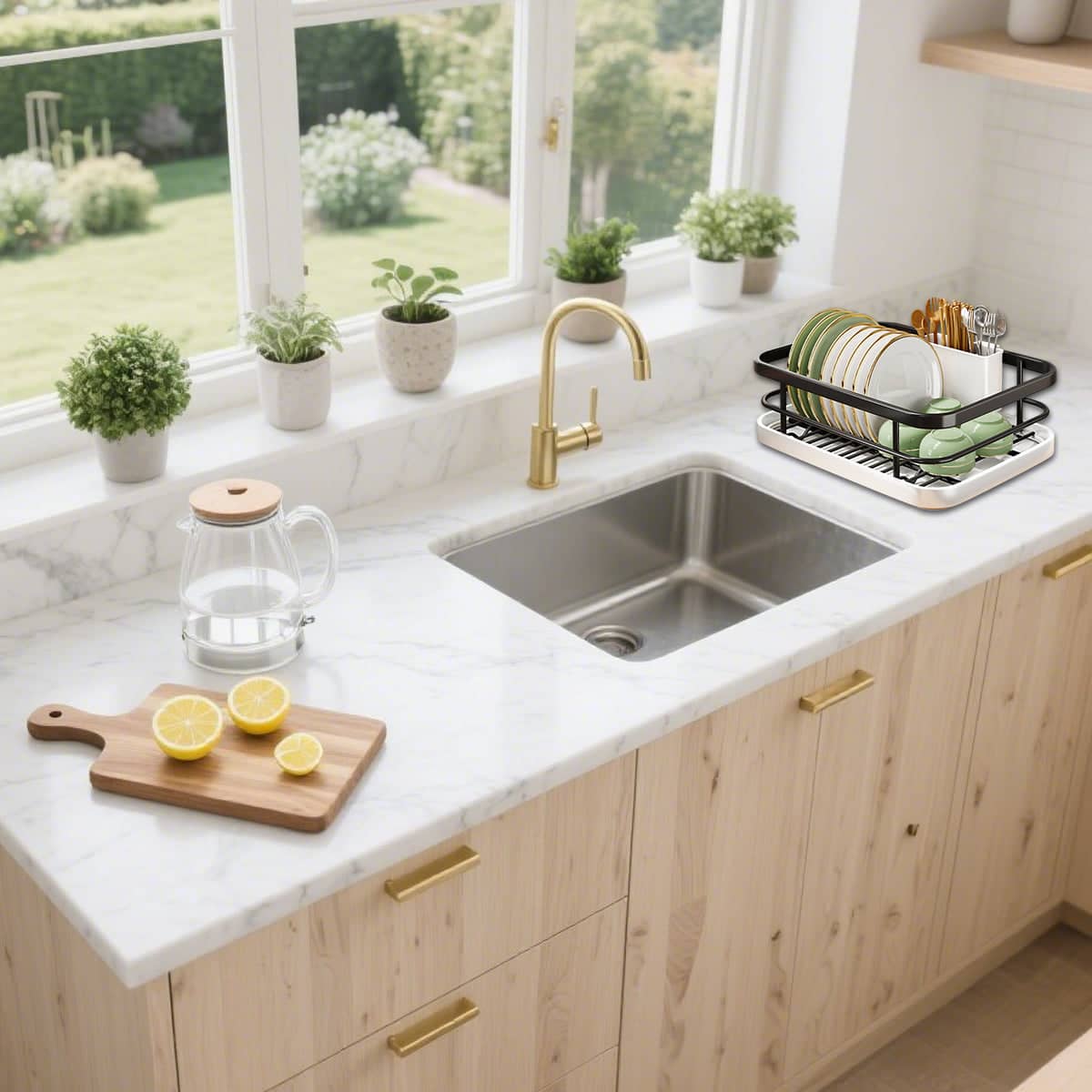 Kitchen Dish Drying Rack Sink Organiser Plate Holder with Chopstick Storage Box - view 4