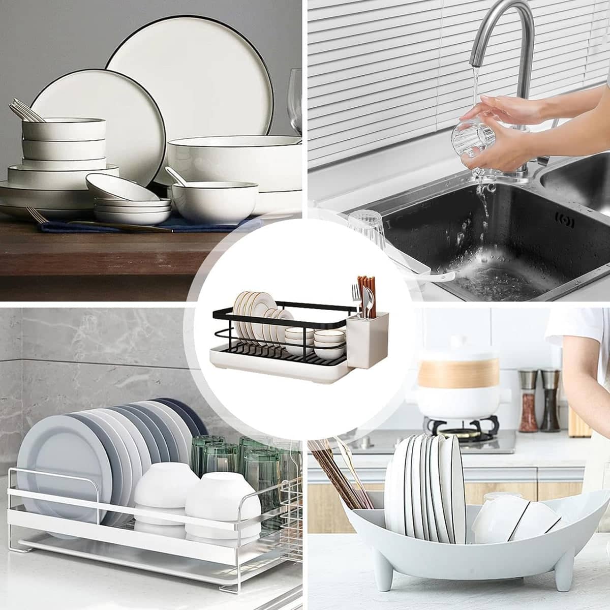 Kitchen Dish Drying Rack Sink Organiser Plate Holder with Chopstick Storage Box - view 5