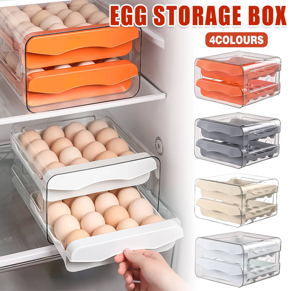Kitchen Egg Double Layer Storage Box for Food Organisation Fresh Keeping - Beige - view 2