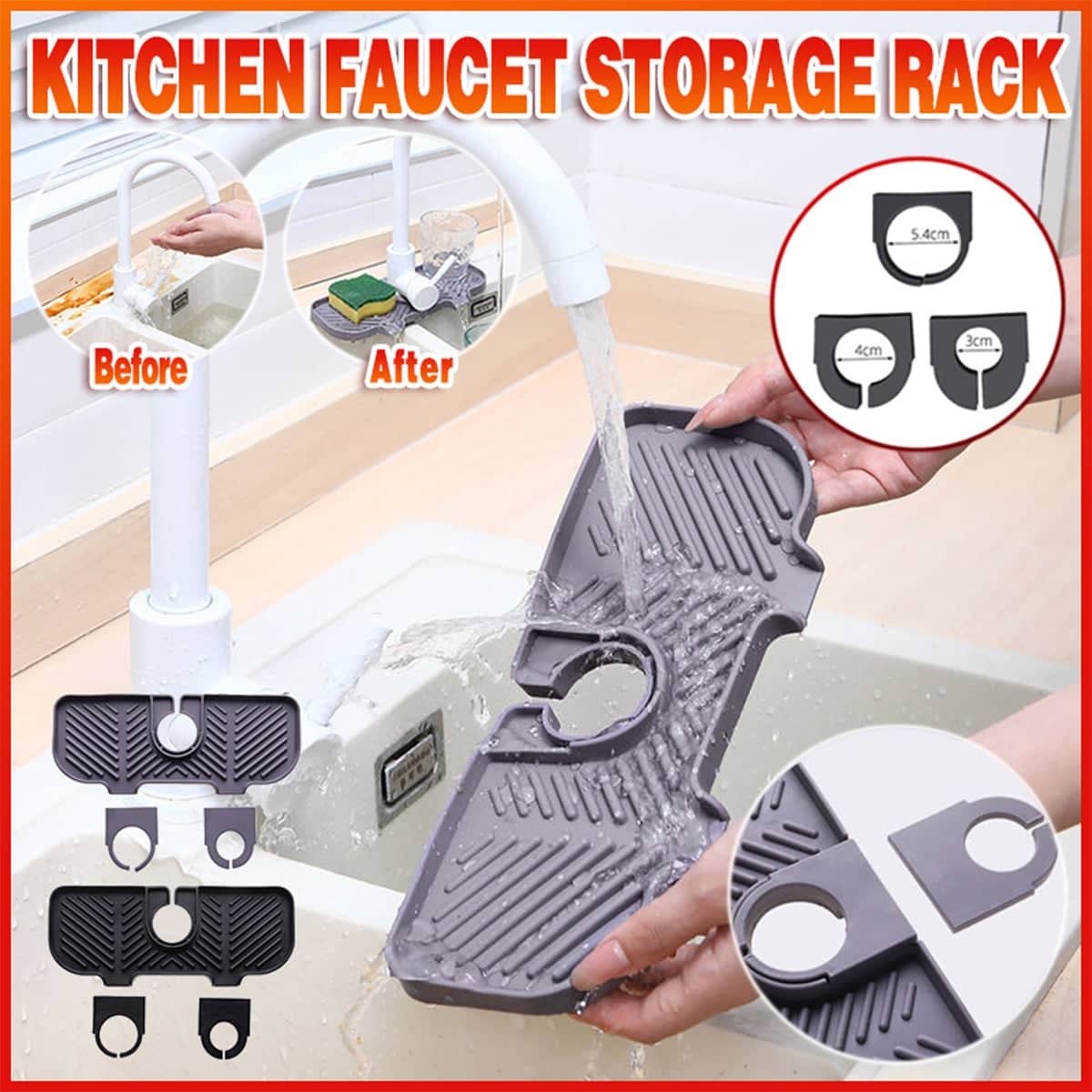 Kitchen Faucet Storage Rack Soap and Sponge Caddy Sink Organiser - Black - view 2