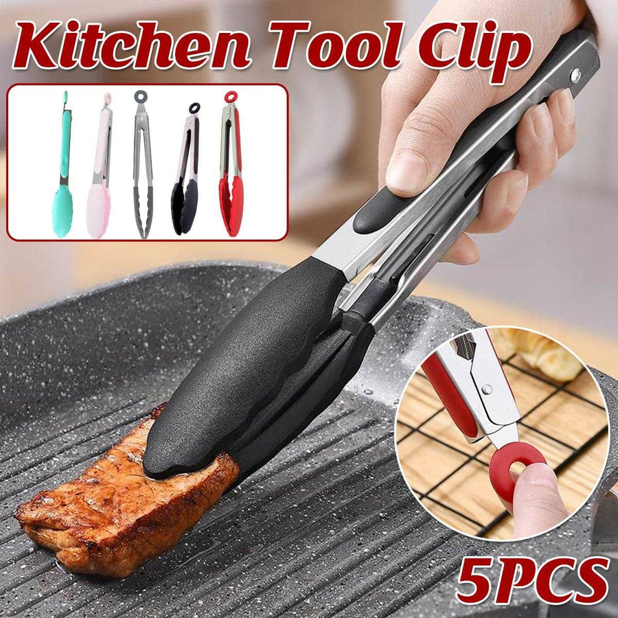 Kitchen Food Tongs, 5 Pack - 27 cm, Silicone and Stainless Steel