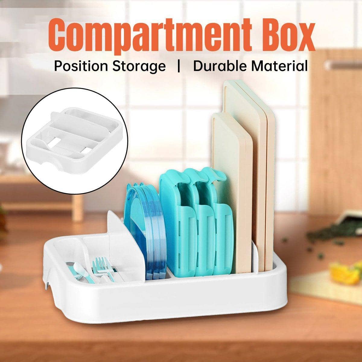 Kitchen Storage Organiser with Adjustable Dividers for Lids and Cutlery