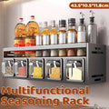 Kitchen Wall Mounted Seasoning Rack Double Layer with 5 Removable Boxes, No Drill