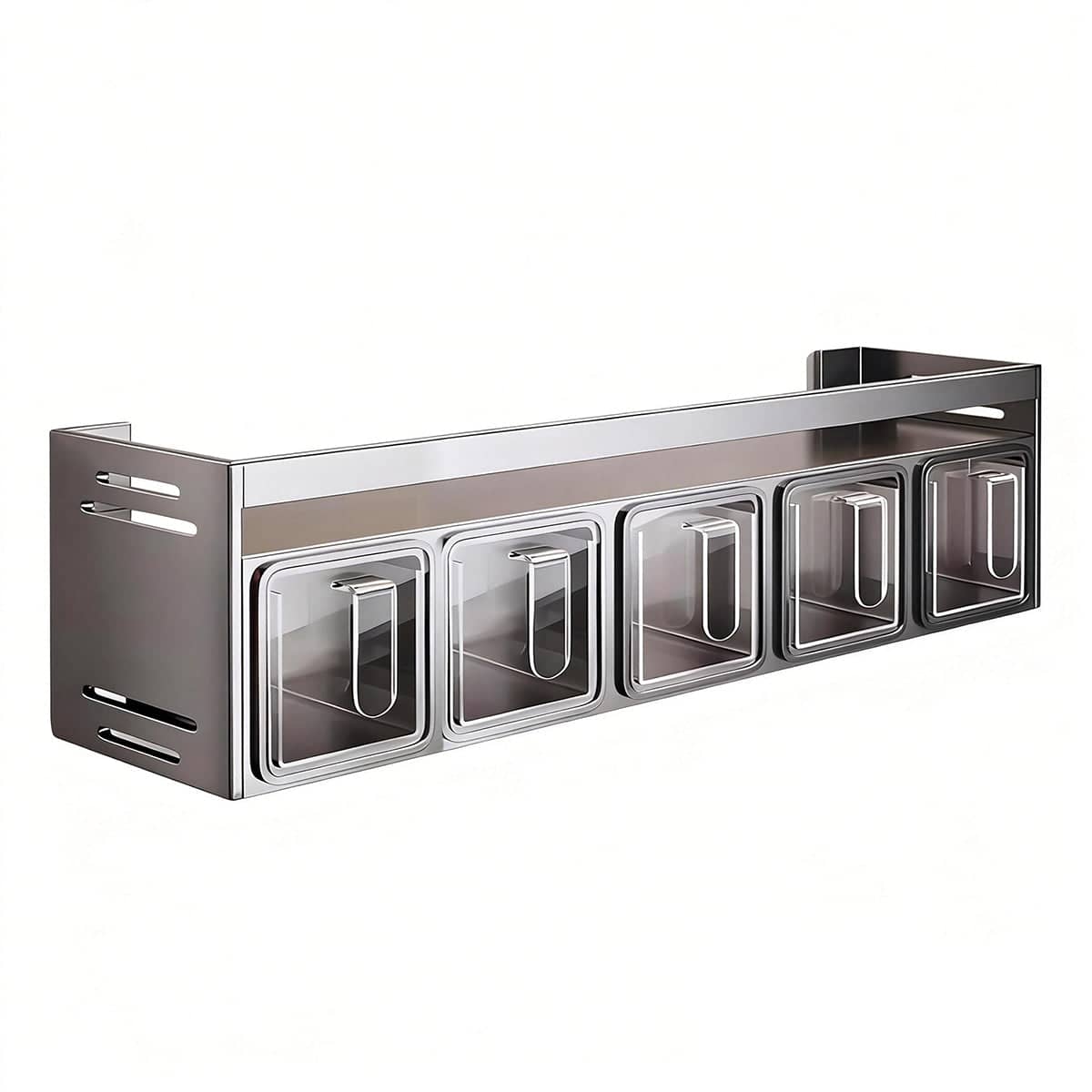 Kitchen Wall Mounted Seasoning Rack Double Layer with 5 Removable Boxes, No Drill - view 2