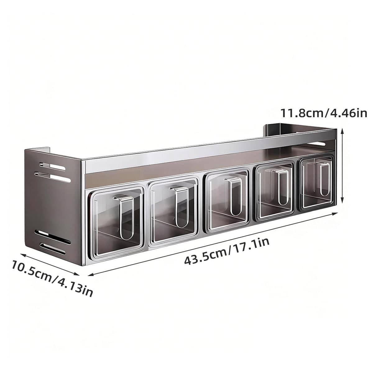 Kitchen Wall Mounted Seasoning Rack Double Layer with 5 Removable Boxes, No Drill - view 3