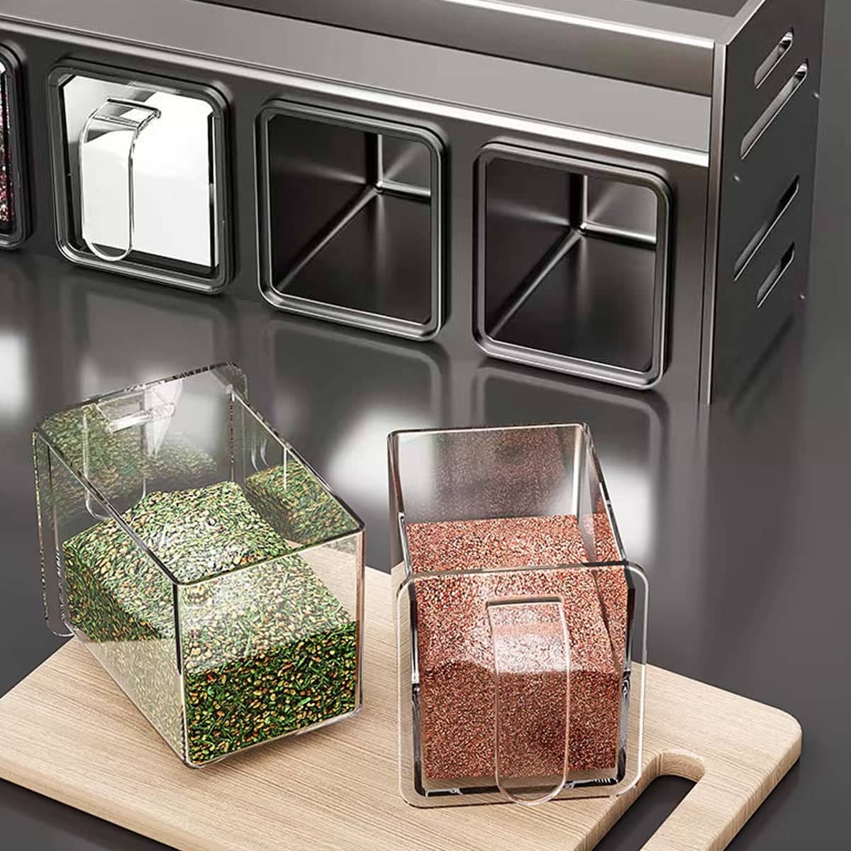 Kitchen Wall Mounted Seasoning Rack Double Layer with 5 Removable Boxes, No Drill - view 5