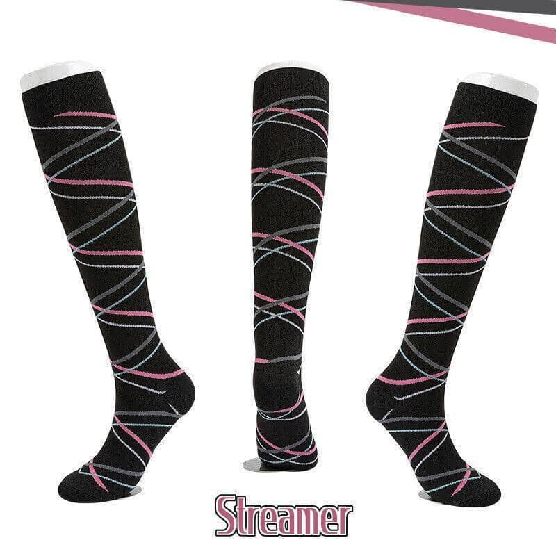 Knee High Compression Socks 20-30 mmHg, Size S/M - Black with Pink and Grey Crossing Lines - view 5