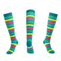 Knee High Compression Socks 20-30 mmHg, Size S/M - Green with Yellow and Pink Stripes