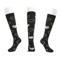 Knee-High Compression Socks - Black Heart Print, Fits Shoe Size 40-46