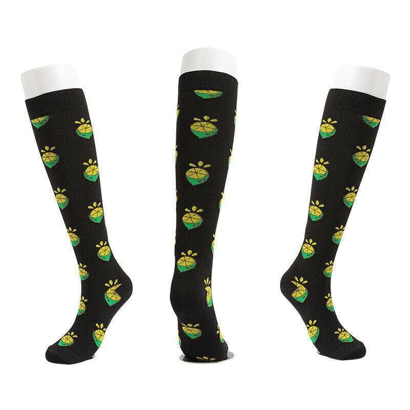 Knee-High Compression Socks - Black Lemon Print, Fits Shoe Size 40-46