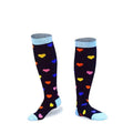 Knee-High Compression Socks for Women and Men - Navy with Multicolour Hearts