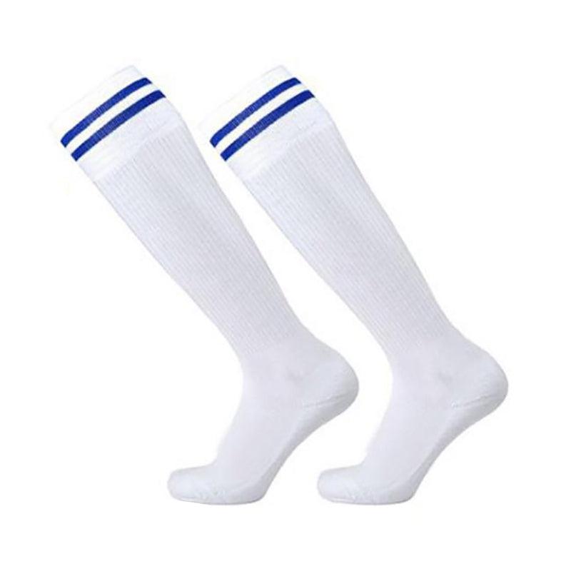 Knee High Football Socks - With Blue Stripes