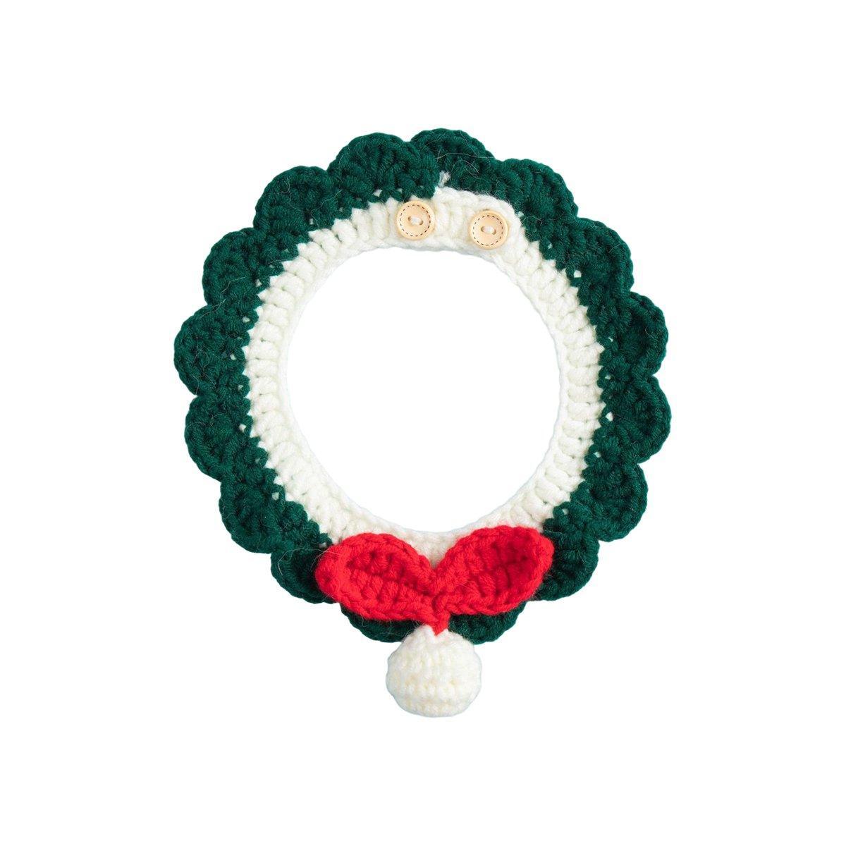 Knitted Bib Pet Collar for Cats and Small Dogs - Green Edged Butterfly, Size L (Neck 30-35 cm)