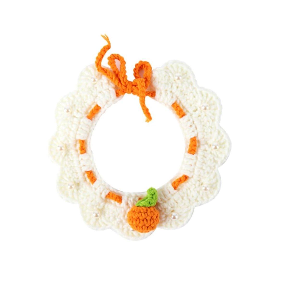 Knitted Bib Pet Collar for Cats and Small Dogs - Little Orange, Size L (Neck 30-35 cm)