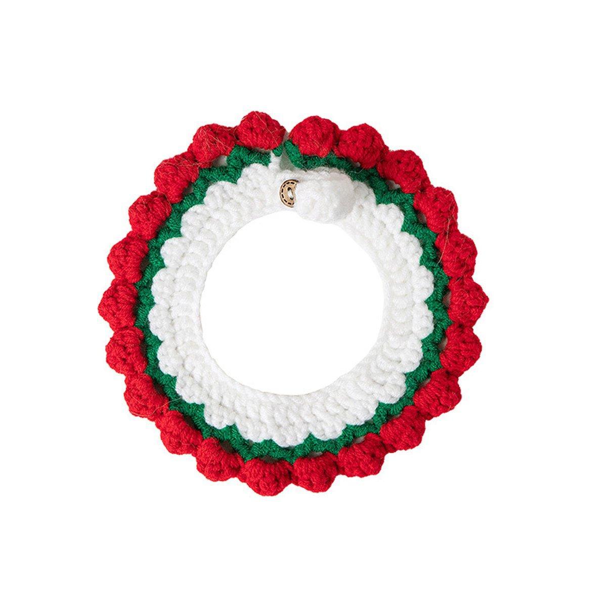 Knitted Bib Pet Collar for Cats and Small Dogs - Strawberry, Size L (Neck 30-35 cm)