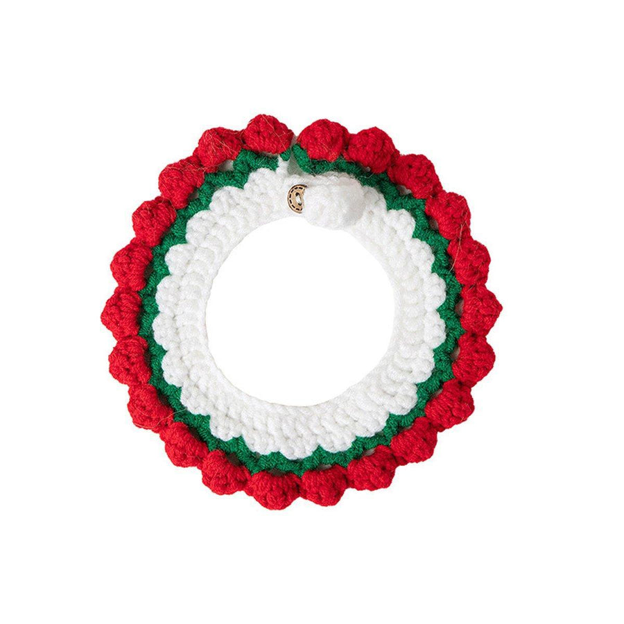 Knitted Bib Pet Collar for Cats and Small Dogs - Strawberry, Size L (Neck 30-35 cm)