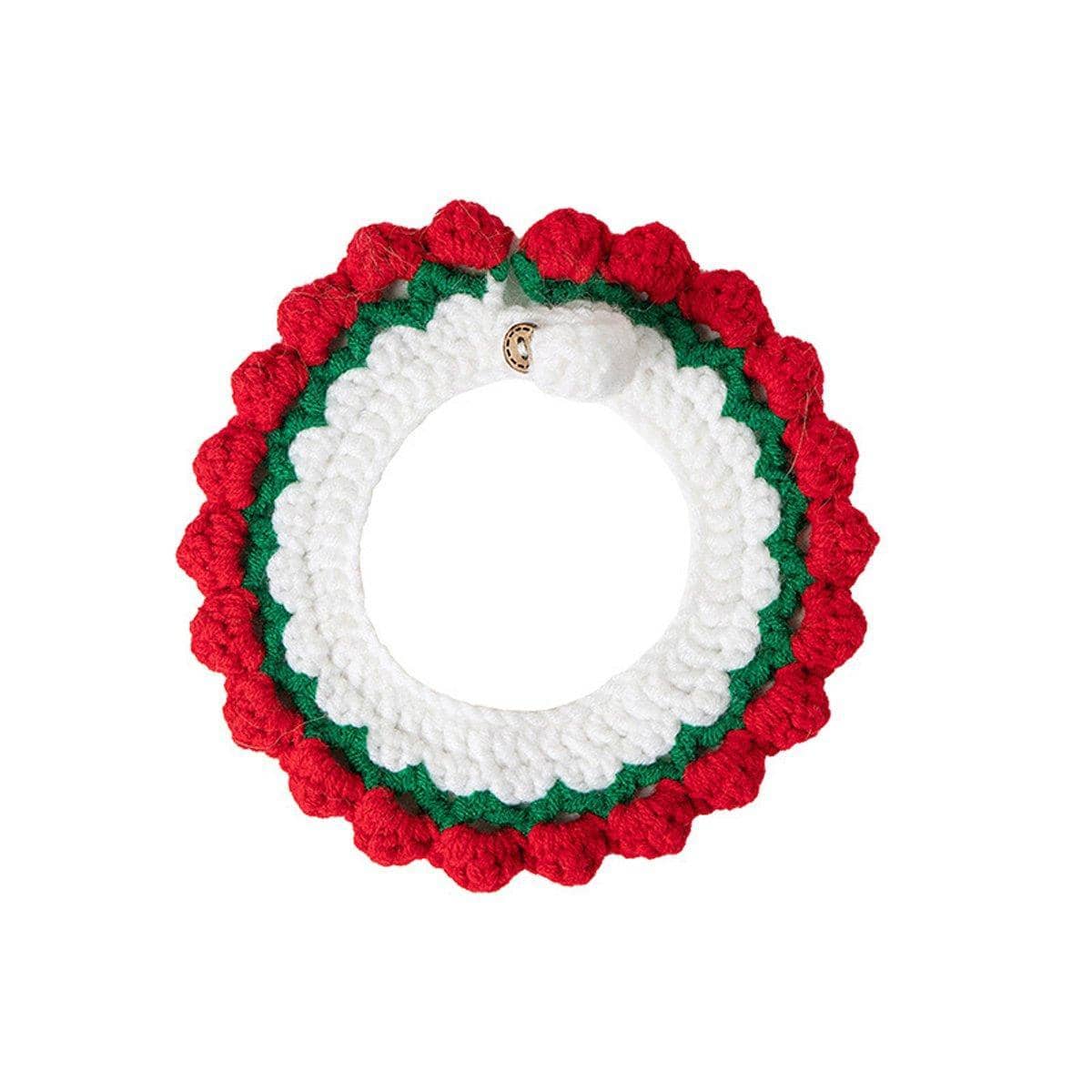 Knitted Bib Pet Collar for Cats and Small Dogs - Strawberry, Size M (Neck 25-30 cm)