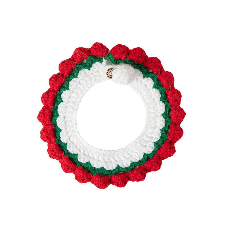 Knitted Bib Pet Collar for Cats and Small Dogs - Strawberry, Size M (Neck 25-30 cm)